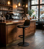 Modern Minimalist Black PU Leather Bar Stool with Black Steel Legs, Adjustable Height