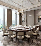 新中式大理石實木電動圓檯 New Chinese-Style Marble & Solid Wood Electric Round Table