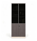 Modern Business Walnut and Khaki Grey Tall Filing Cabinet with Lock