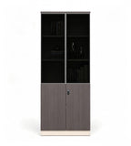 現代商務胡桃木色拼卡其灰高身帶鎖文件櫃 Modern Business Walnut and Khaki Grey Tall Filing Cabinet with Lock
