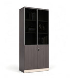 Modern Business Walnut and Khaki Grey Tall Filing Cabinet with Lock