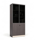 現代商務胡桃木色拼卡其灰高身帶鎖文件櫃 Modern Business Walnut and Khaki Grey Tall Filing Cabinet with Lock
