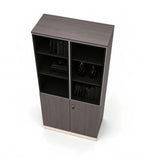 現代商務胡桃木色拼卡其灰高身帶鎖文件櫃 Modern Business Walnut and Khaki Grey Tall Filing Cabinet with Lock