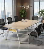 簡約淺木色長方形帶線盒會議枱 Minimalist Light Wood Conference Table