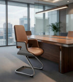 啡色真皮帶扶手弓形腳會議椅 Modern Leather Conference Chair