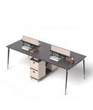 Light Luxury Dark Wood Steel Frame 2-Person Office Desk with Storage Drawers