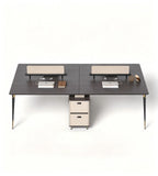 Light Luxury Dark Wood Steel Frame 2-Person Office Desk with Storage Drawers
