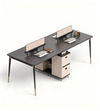 輕奢深木色鋼架雙人帶櫃桶辦公枱 Light Luxury Dark Wood Steel Frame 2-Person Office Desk with Cabinet