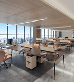 Light Luxury Dark Wood Steel Frame 2-Person Office Desk with Storage Drawers