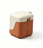 Modern Minimalist Two-Tone Faux Leather and Fabric Solid Wood Frame Sofa Stool