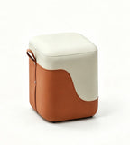 Modern Minimalist Two-Tone Faux Leather and Fabric Solid Wood Frame Sofa Stool