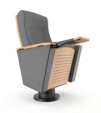 Modern Auditorium Chair with Writing Tablet, Gray PU Leather and Solid Wood
