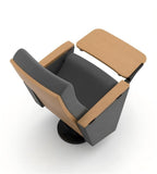Modern Auditorium Chair with Writing Tablet, Gray PU Leather and Solid Wood