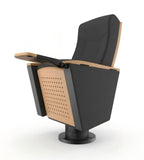 Modern Auditorium Chair with Writing Tablet, Gray PU Leather and Solid Wood