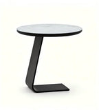 White Sintered Stone Black Metal Round Side Table