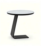 白色岩板黑色金屬腳圓形梳化茶几 White Sintered Stone Black Metal Round Side Table