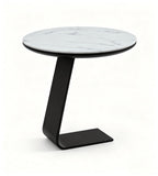 White Sintered Stone Black Metal Round Side Table