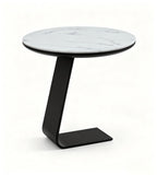 白色岩板黑色金屬腳圓形梳化茶几 White Sintered Stone Black Metal Round Side Table