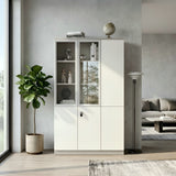 現代米色玻璃帶鎖掩門儲物櫃 Modern Beige Glass Storage Cabinet