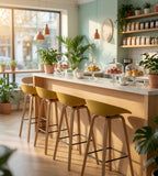 Modern Minimalist Yellow PP Wood Bar Stool