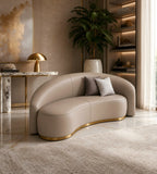 弧形米色仿皮金屬腳雙人辦公梳化 Modern Curved Beige Faux Leather 2-Seater Office Sofa