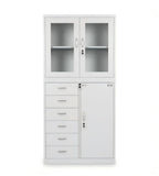 現代白色鋼制帶櫃桶玻璃掩門文件櫃 Modern White Steel Glass Door File Cabinet