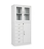 現代白色鋼制帶櫃桶玻璃掩門文件櫃 Modern White Steel Glass Door File Cabinet