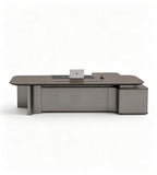 商務胡桃木配鐵灰L形帶線盒老闆枱 Business Walnut and Iron Grey L-Shaped Boss Desk
