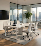 現代白色長方形帶線盒會議枱 Modern White Conference Table