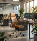 現代淺啡色真皮帶扶手辦公椅 Modern Leather Office Chair