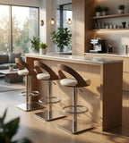 Modern Light Luxury Walnut Color with White PU Leather Back Bar Stool Modern Bar Stool