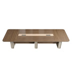 商務胡桃木色PU皮帶線盒大尺寸會議枱 Premium Walnut PU Leather Large Conference Table