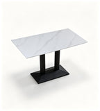 現代白色岩板鋼架長方形餐枱 Modern White Sintered Stone Dining Table