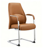 西皮襯墊扶手弓形腳橙色會議椅	Leather Cantilever Conference Chair with Padded Armrests