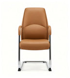 西皮襯墊扶手弓形腳橙色會議椅	Leather Cantilever Conference Chair with Padded Armrests