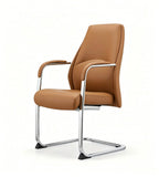 西皮襯墊扶手弓形腳橙色會議椅	Leather Cantilever Conference Chair with Padded Armrests